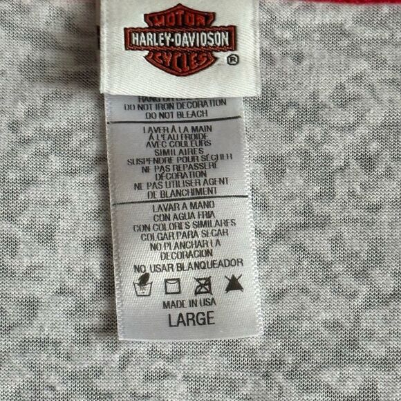 Harley-Davidson Skull Graphic Tee | Size L | Red White Striped Sleeves USA Made - Picture 8 of 14